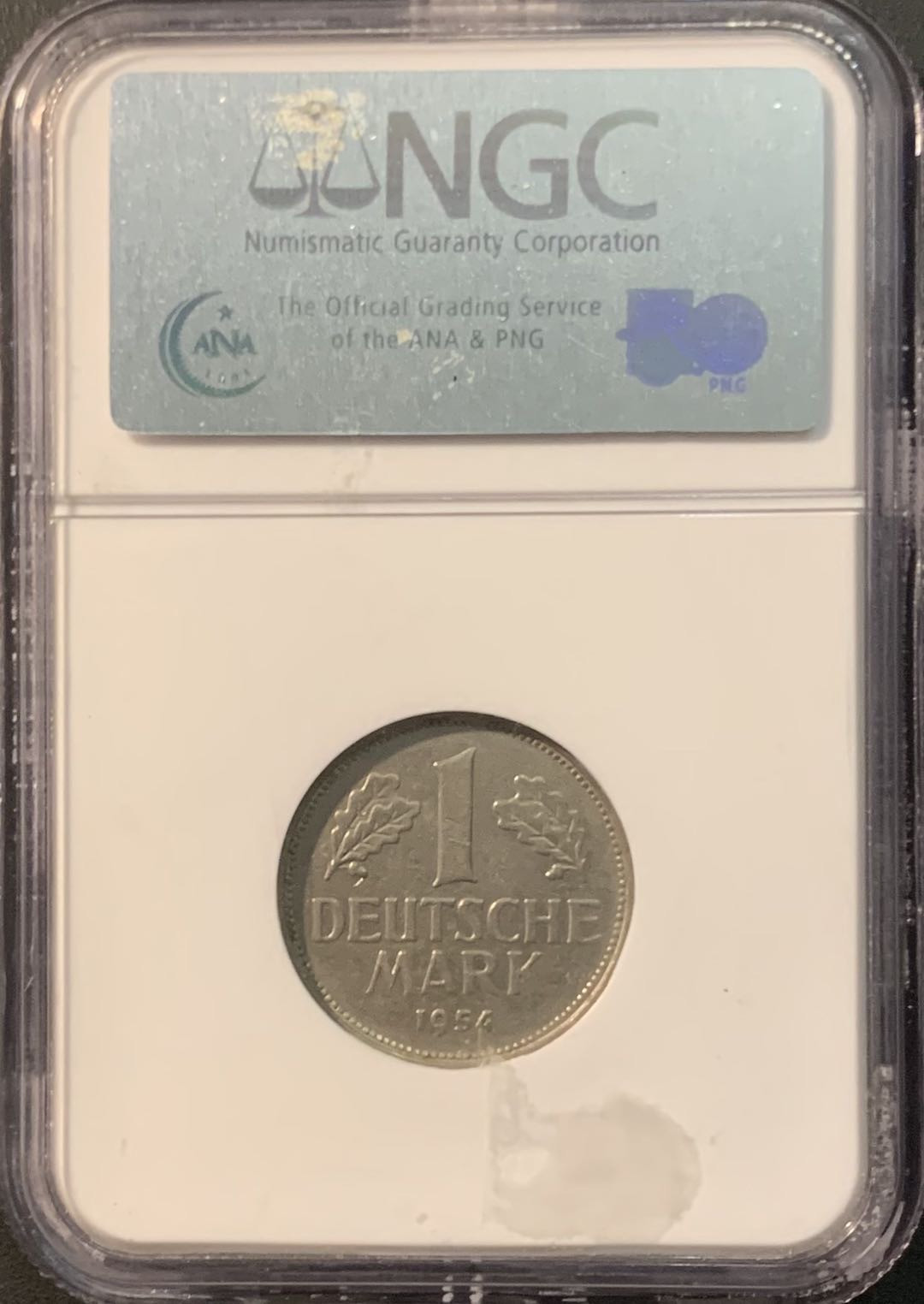 紫瑗钱币—微拍第90期  德国 1954年 F版 1马克 NGC AU50 特年