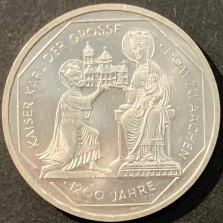 紫瑗钱币—微拍第90期  德国 2000年  G版 亚琛大教堂1200周年 10马克 15.5克 0.925银