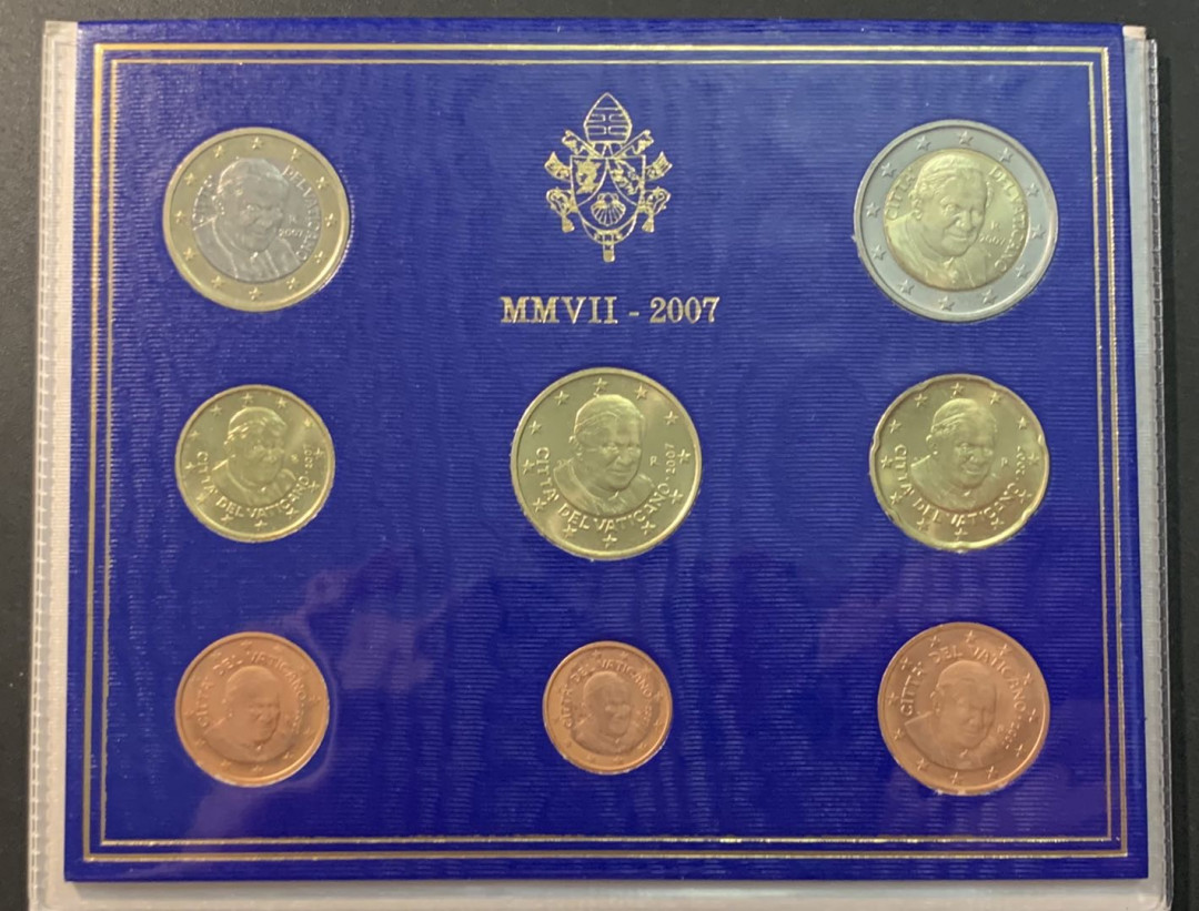 紫瑗钱币—微拍第90期  梵蒂冈 2007年 保罗二世 1分—2欧 8枚套 官方套