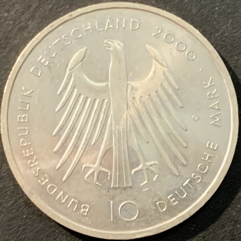 紫瑗钱币—微拍第90期  德国 2000年  G版 亚琛大教堂1200周年 10马克 15.5克 0.925银
