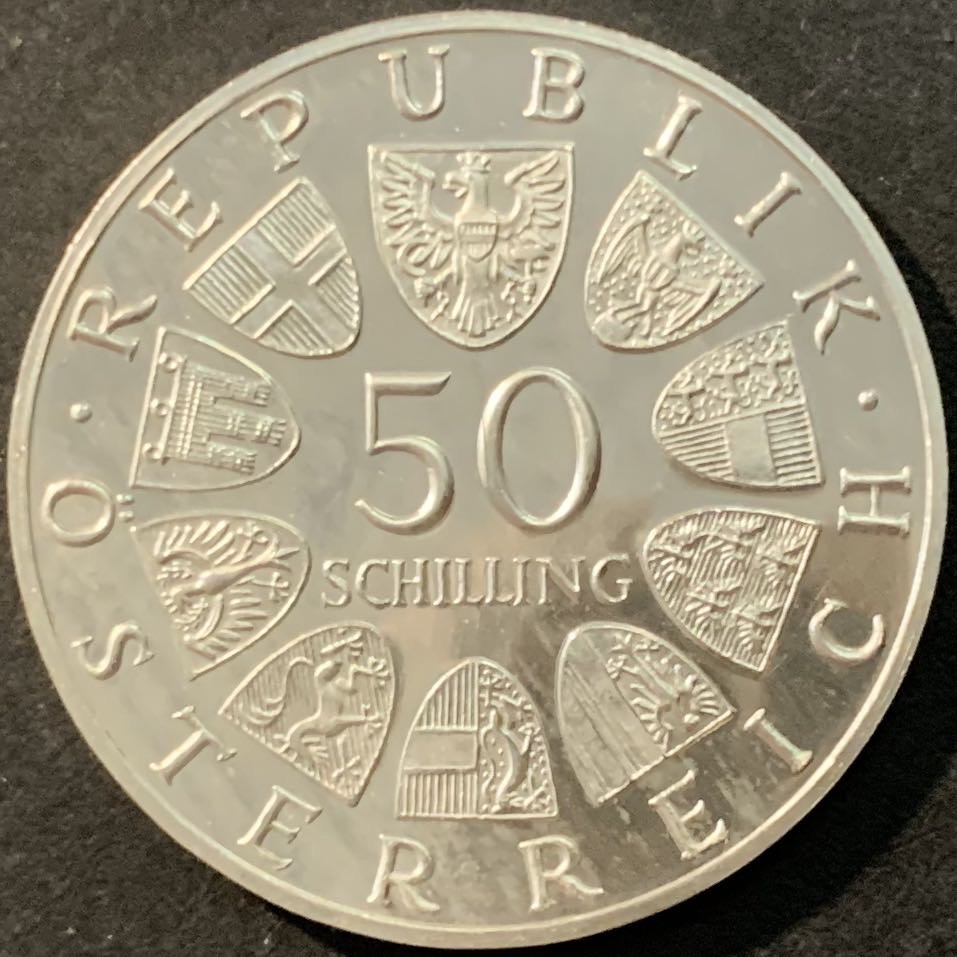 紫瑗钱币—微拍第90期  奥地利 1969年 马克西米安诞辰450周年 50先令 20克 0.9银 精制