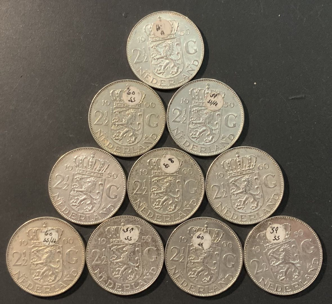 紫瑗钱币—微拍第90期  荷兰 1959—1966年 朱莉安娜女王 2.5盾 10枚一组 共150克 0.72银
