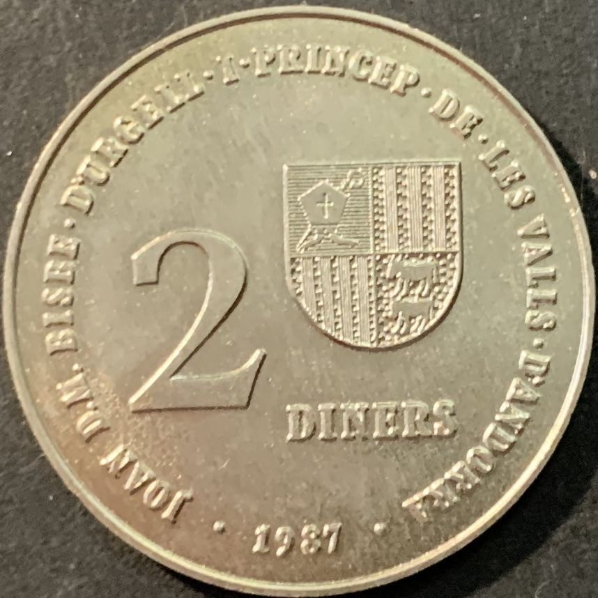 紫瑗钱币—微拍第90期  安道尔 1987年 1992年奥运会 2第纳尔 镍币 