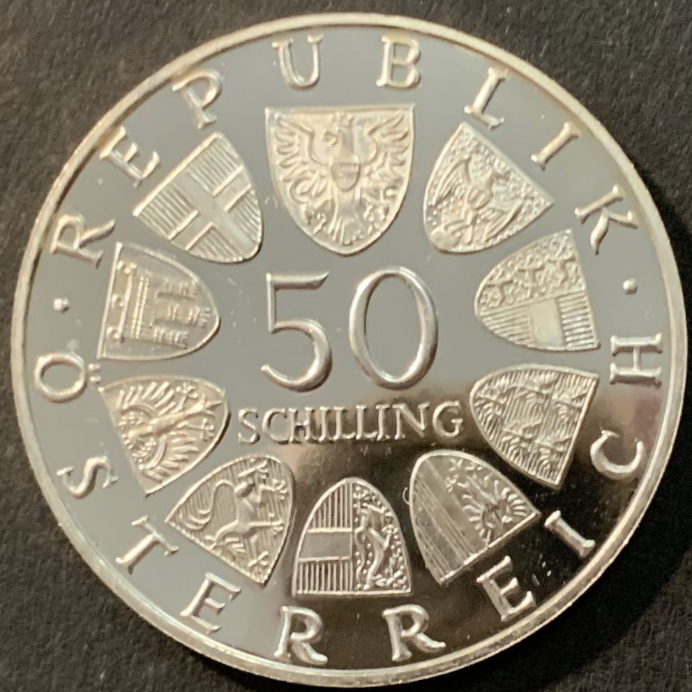 紫瑗钱币—微拍第90期  奥地利 1970年  总统 卡尔蕾纳诞辰100周年 50先令 20克 0.9银 精制