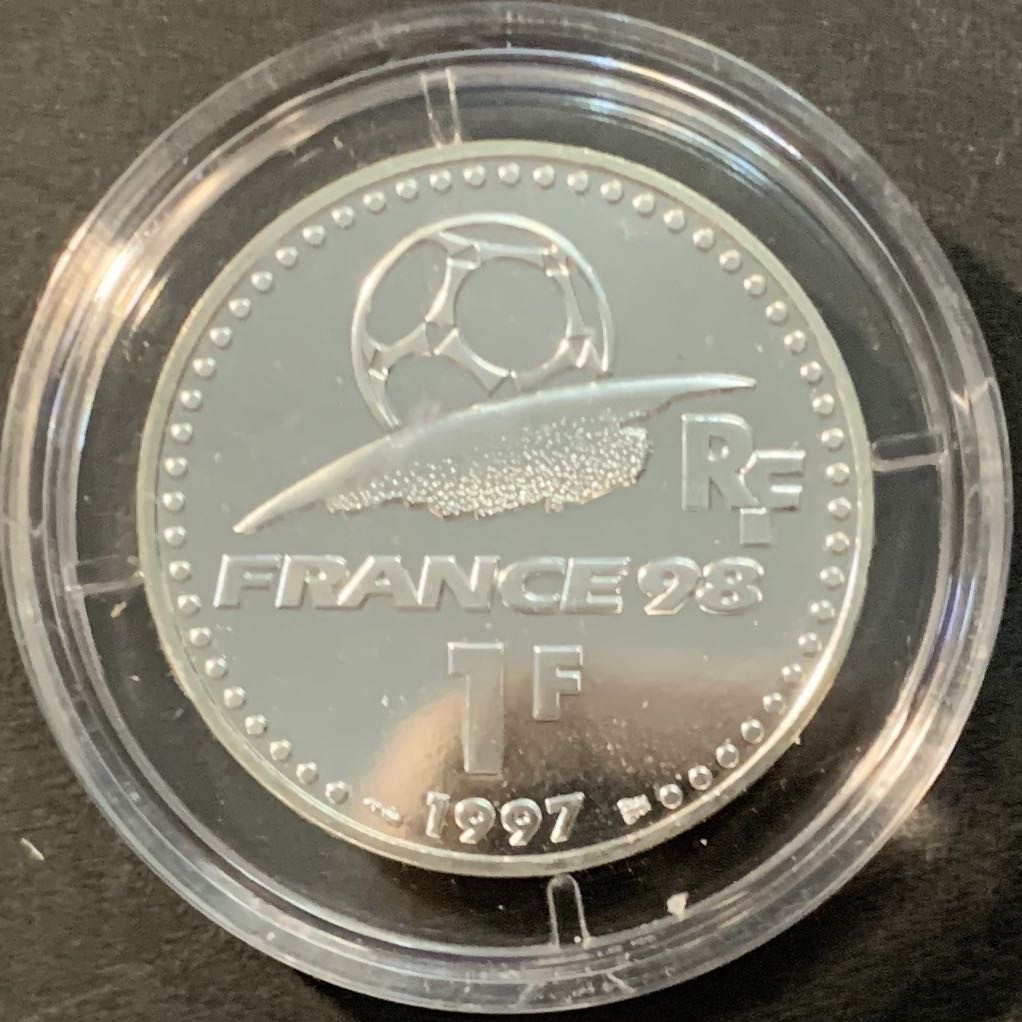 紫瑗钱币—微拍第90期  法国 1997年 世界杯 1法郎 12克 0.9银 UNC 原盒