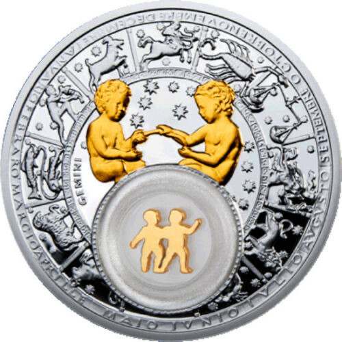 【随心拍&Getcoins】现代钱币拍卖第六十期 【纽埃】 白俄罗斯2013年20卢布，十二星座银币系列--“双子座”，镶嵌可旋转“活体”俩小孩 镀24K金 嵌透明水晶窗精制银币