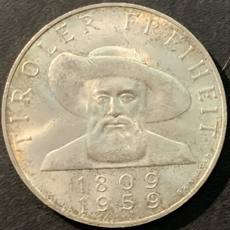 紫瑗钱币—微拍第90期  奥地利 1959年 蒂罗尔解放150周年 50先令 20克 0.9银