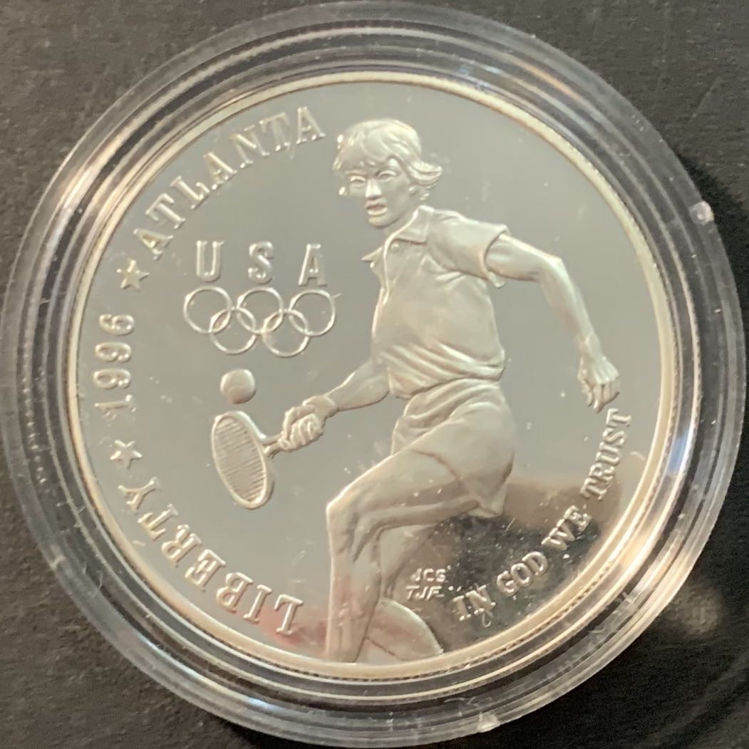 紫瑗钱币—微拍第90期  美国 1996年 亚特兰大奥运会 网球  1元  26.73克 0.9银 精制