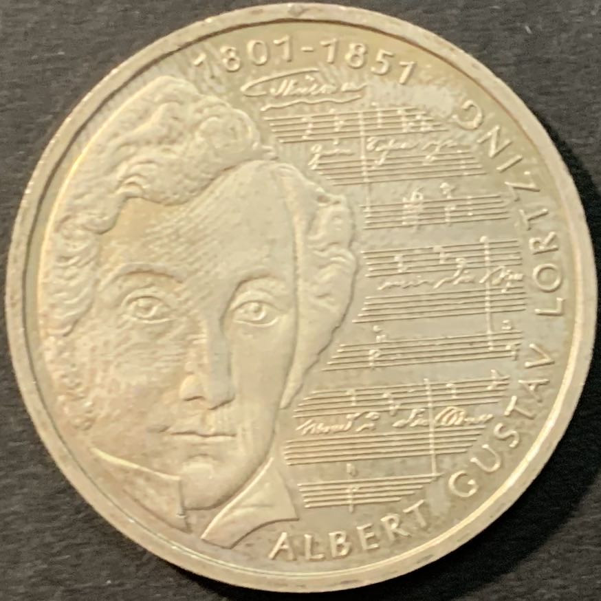 紫瑗钱币—微拍第90期  德国 2001年 J厂 洛尔青200周年 10马克 15.5克 0.925银