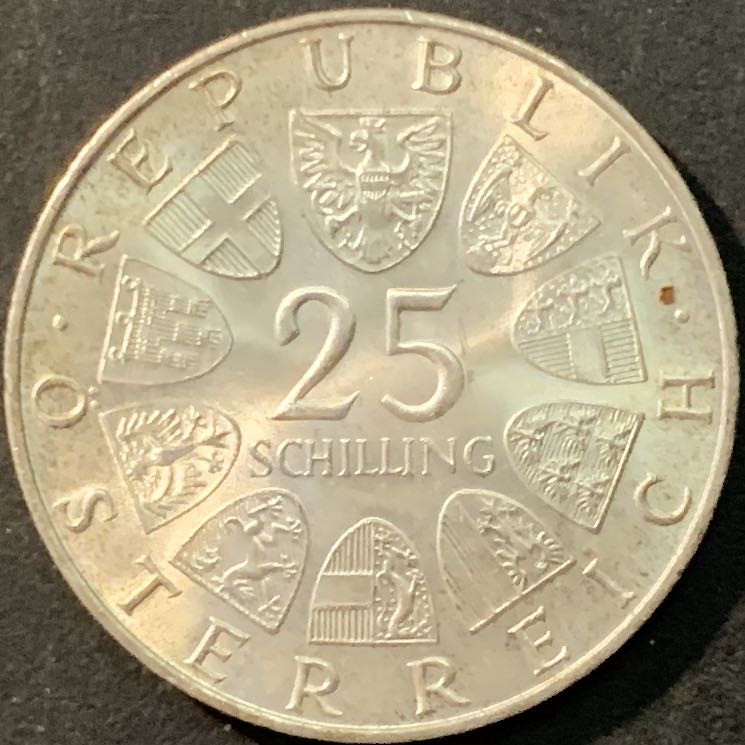 紫瑗钱币—微拍第90期  奥地利 1970年 作曲家 弗伦茨 25先令 13克 0.8银