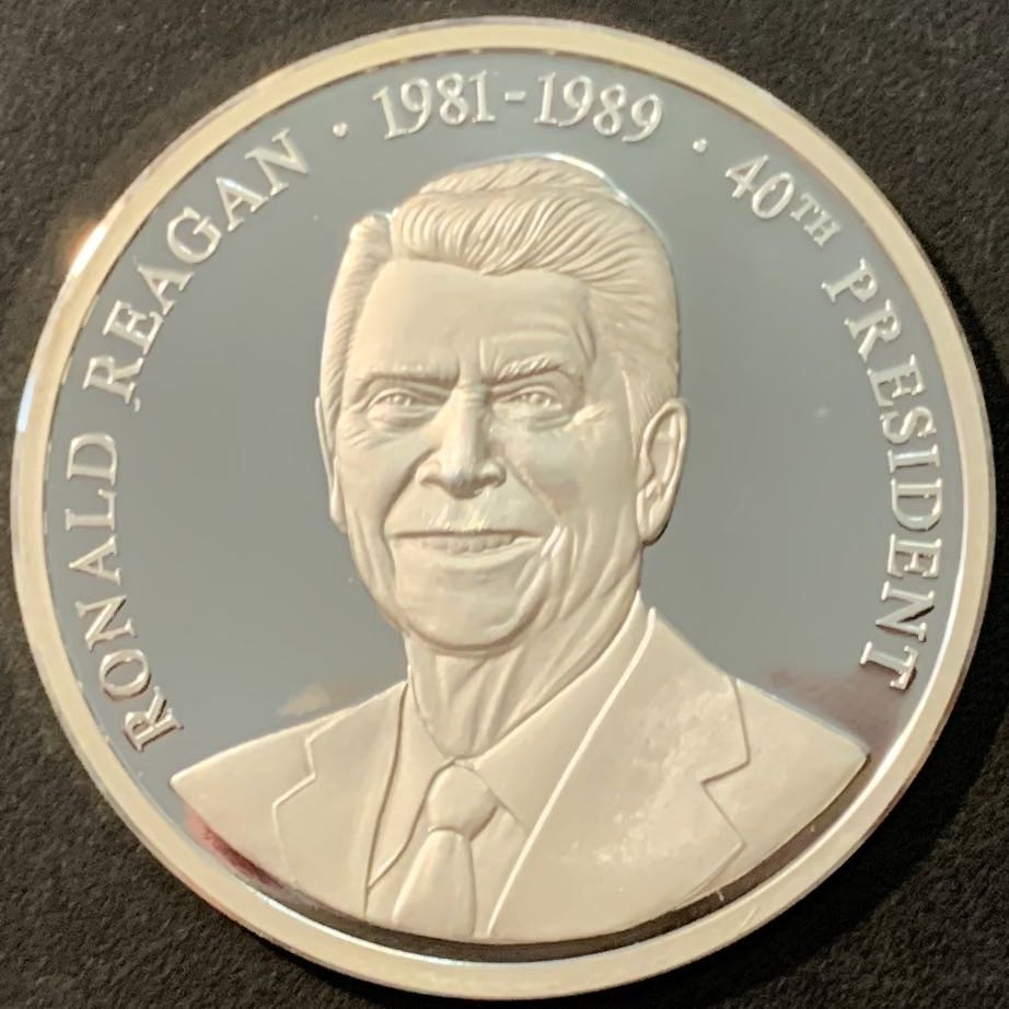 紫瑗钱币—微拍第90期  美国 1998年 第40任总统 罗纳德·里根 银章 20克 0.999银 精制 带证书