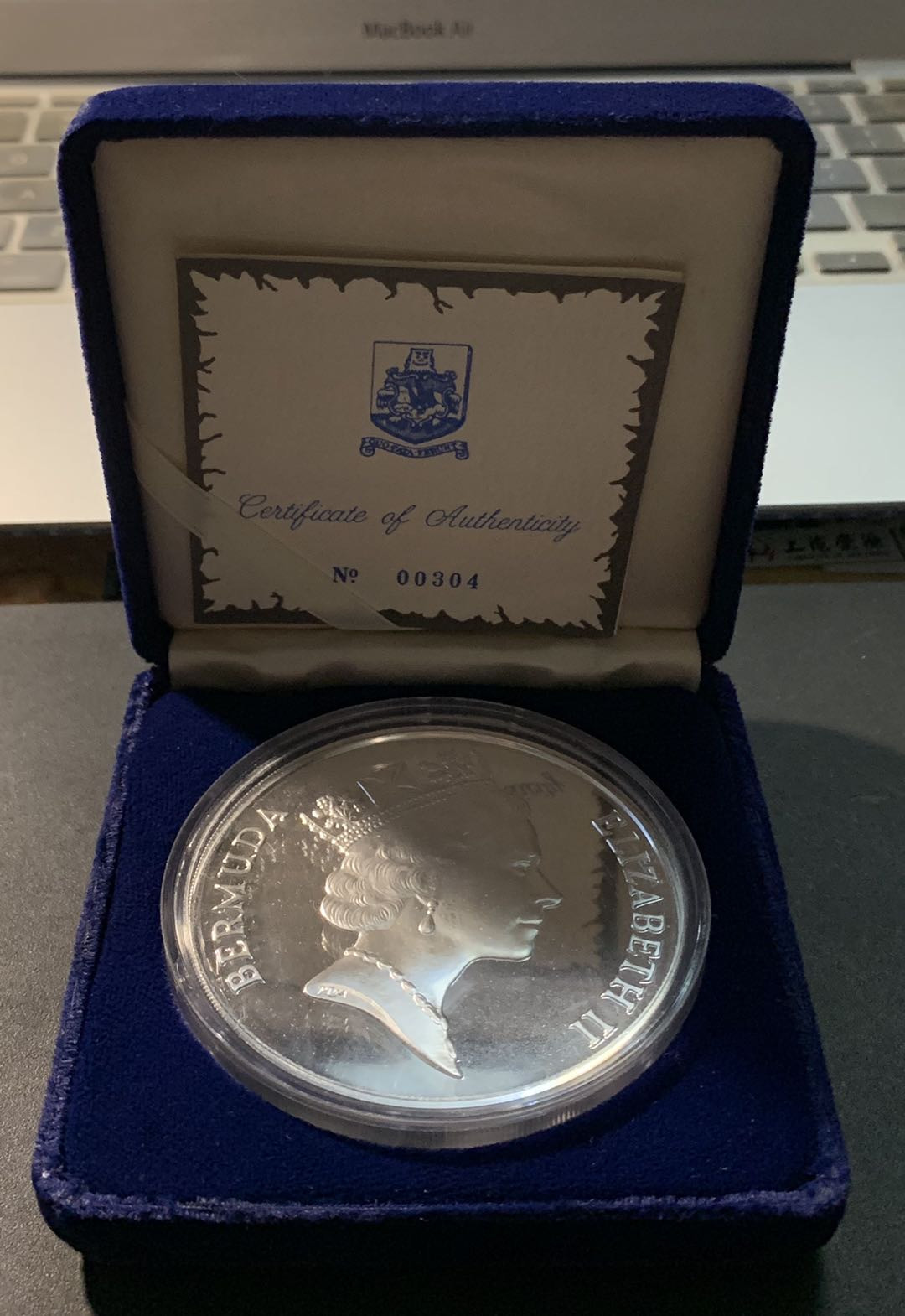 紫瑗钱币—微拍第90期  百慕大 1987年 百慕大神秘三角区 5元 155.6克 0.999银 原盒证书