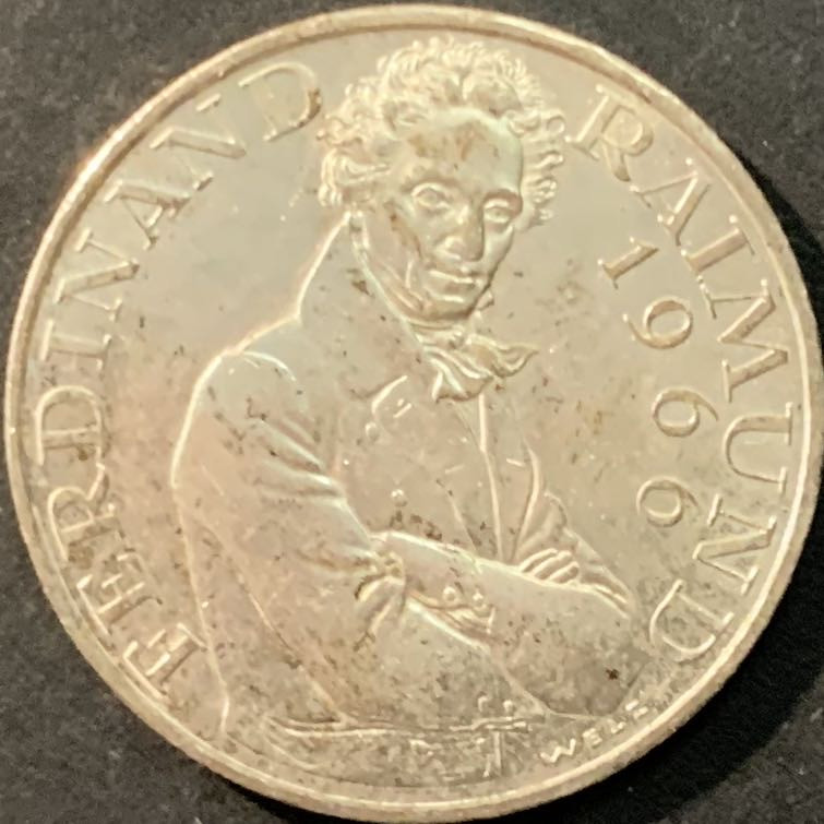 紫瑗钱币—微拍第90期  奥地利 1966年 费迪南雷蒙德逝世130周年 25先令 13克 0.8银