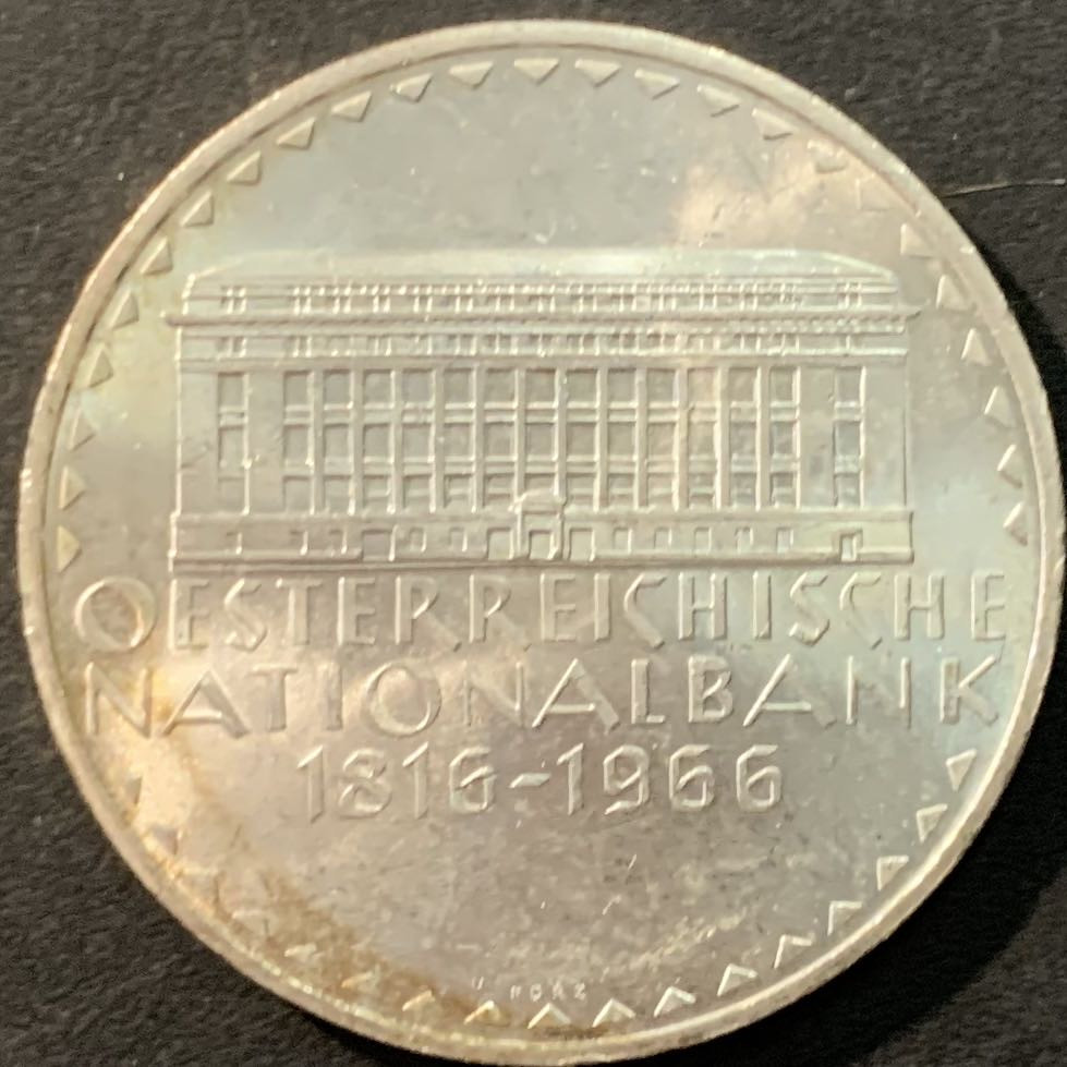 紫瑗钱币—微拍第90期  奥地利 1966年 国家银行150周年 50先令 20克 0.9银