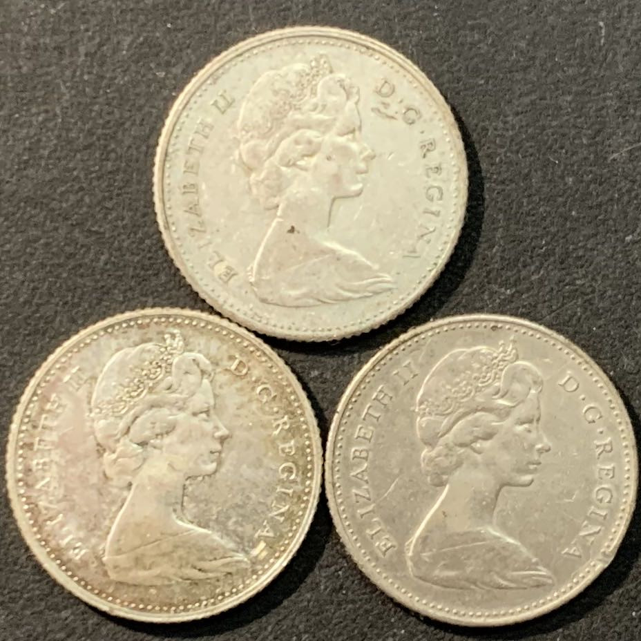 紫瑗钱币—微拍第90期  加拿大 1967年 建国100周年 10分 鱼 3枚一组 共7克 0.8银