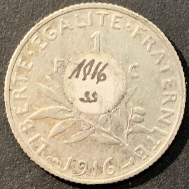 紫瑗钱币—微拍第90期  法国 1916年 播种女神 1法郎 5克 0.835银 