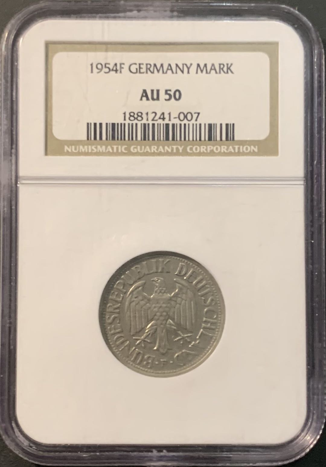 紫瑗钱币—微拍第90期  德国 1954年 F版 1马克 NGC AU50 特年