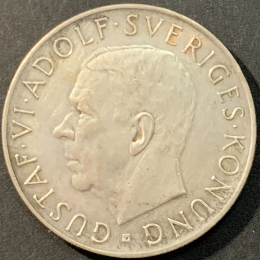 紫瑗钱币—微拍第90期  瑞典 1952年 古斯塔夫六世 5克朗 22.7克 0.4银