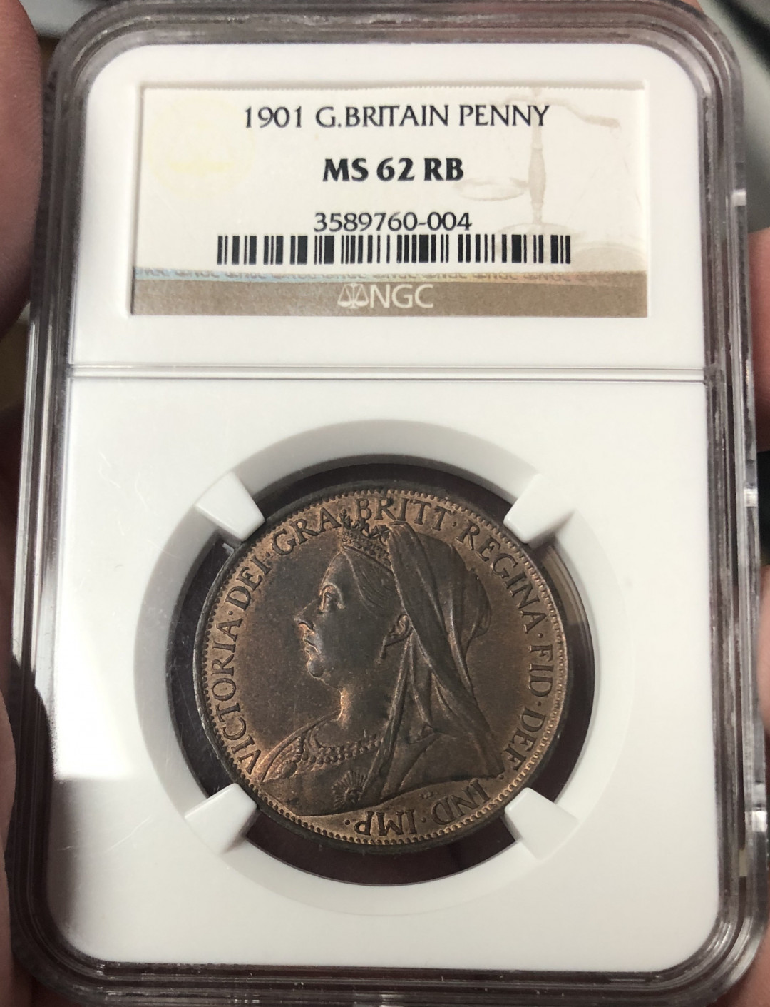【随心拍&Getcoins】现代钱币拍卖第六十期 英国1901年维多利亚女王1便士NGCMS62RB