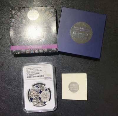 【随心拍&Getcoins】现代钱币拍卖第六十期 - 法国2013年巴黎圣母院850周年通透彩色精制银币NGC70