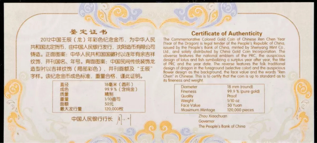 【随心拍&Getcoins】现代钱币拍卖第六十一期 2012年龙年1/10盎司金币NGC70