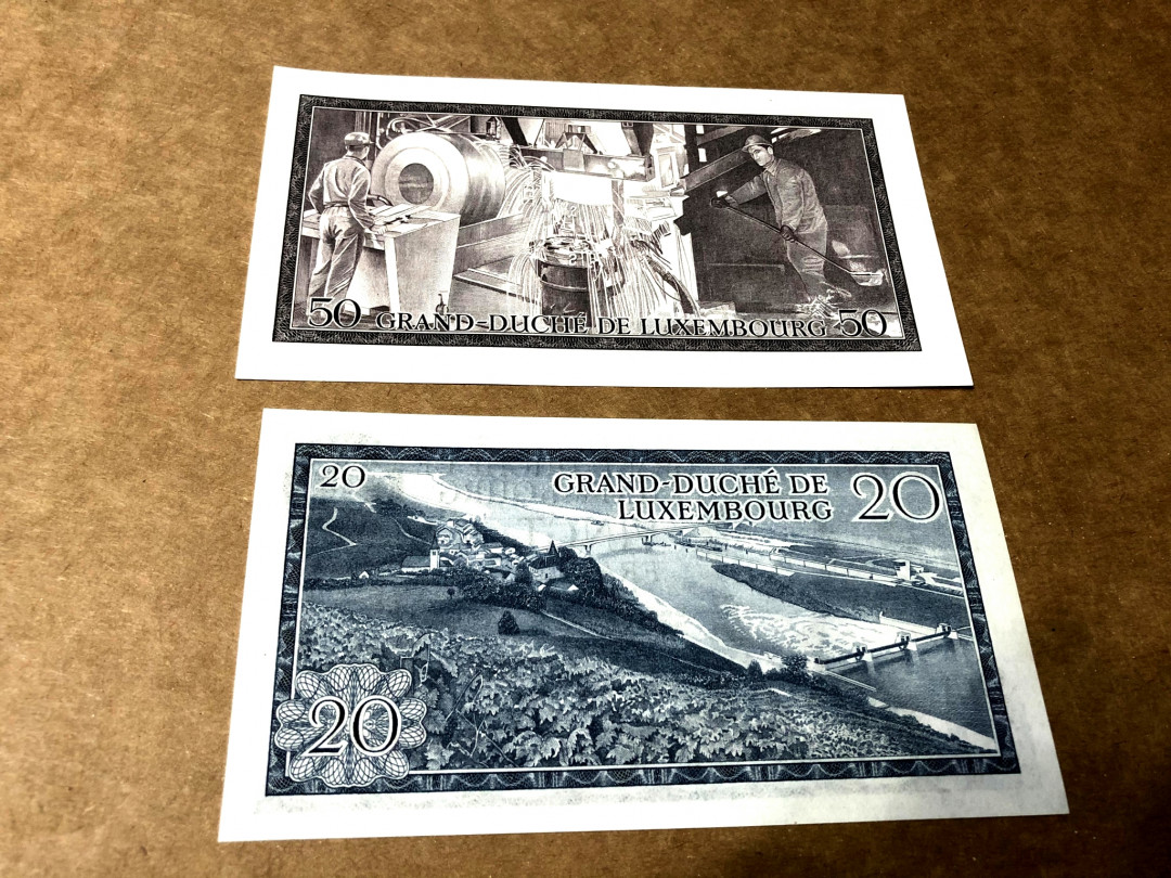 【收藏联盟】第158期拍卖——五个波斯人（共55拍） 【一组2张】卢森堡 1966年20法郎&1972年50法郎 双面雕刻 非常漂亮 全新UNC