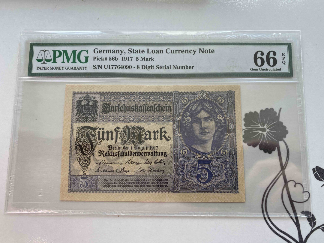 【收藏联盟】第158期拍卖——五个波斯人（共55拍） 德国 1917年5马克 PMG66EPQ 