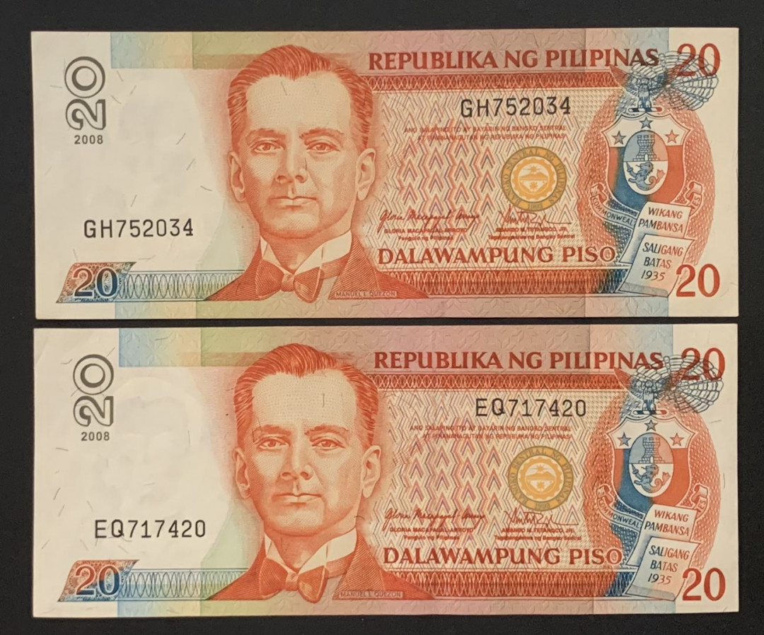 紫瑗钱币——微拍第92期—纸币场 菲律宾 2008年 20比索 2枚一组 UNC