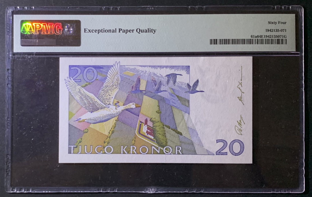 紫瑗钱币——微拍第92期—纸币场 瑞典 1991-92年 骑鹅旅行记 初版 20克朗 PMG 64 EPQ （P-61a)