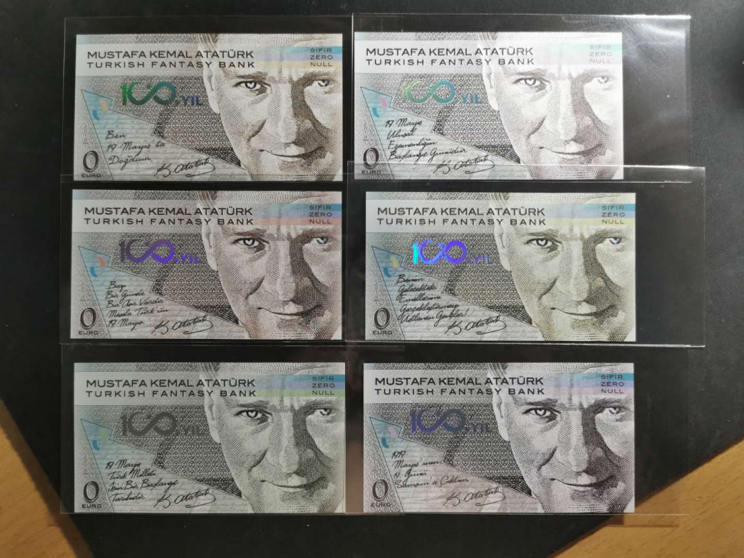 【鲸贝乐淘】千字文·第“上和下睦，夫唱妇随”号拍卖 全新2019年 土耳其 0欧元 纪念 塑料钞 6张套 同号，全新全品UNC 
