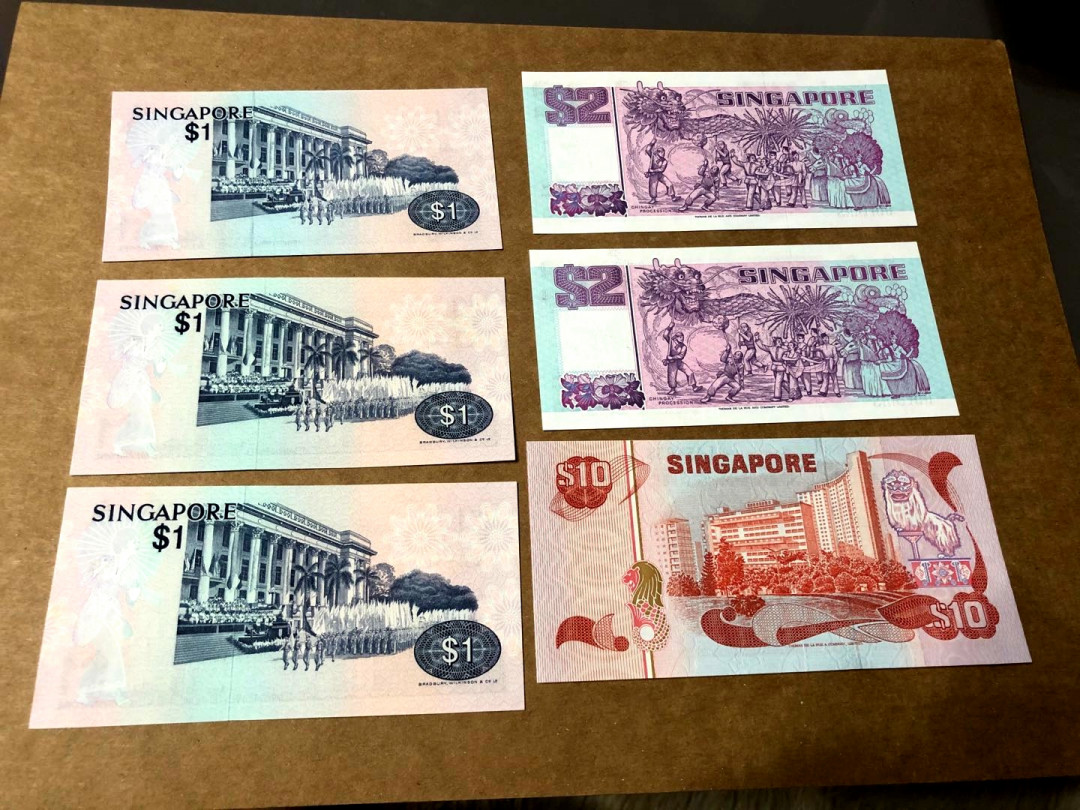 【收藏联盟】第158期拍卖——五个波斯人（共55拍） 【一组6张】新加坡 鸟版 10元、1元*3张&船版2元*2张 全新UNC 非常漂亮