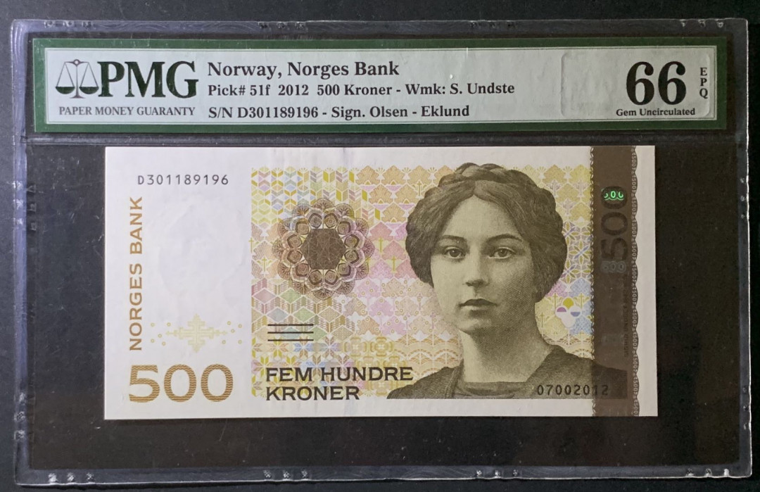紫瑗钱币——微拍第92期—纸币场 挪威 2012年 500克朗 PMG 66 EPQ （P-51f）