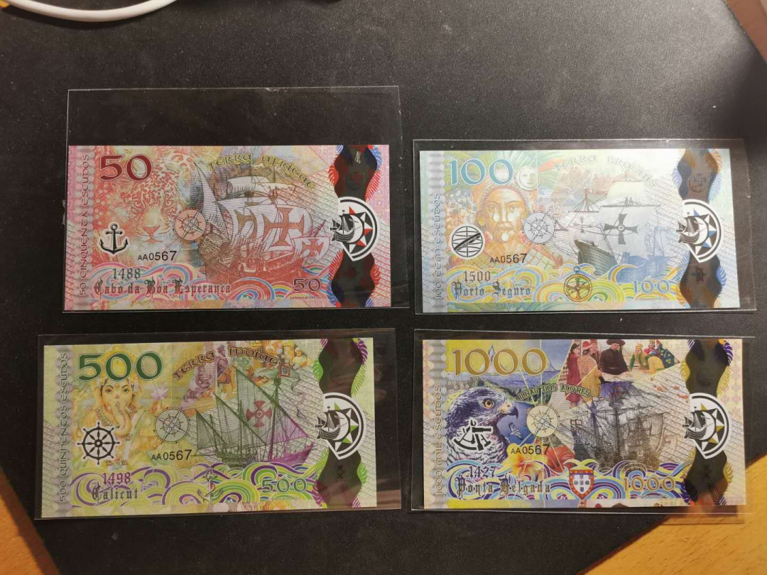 【鲸贝乐淘】千字文·第“上和下睦，夫唱妇随”号拍卖 葡萄牙4枚一套商业钞，全新全品UNC 