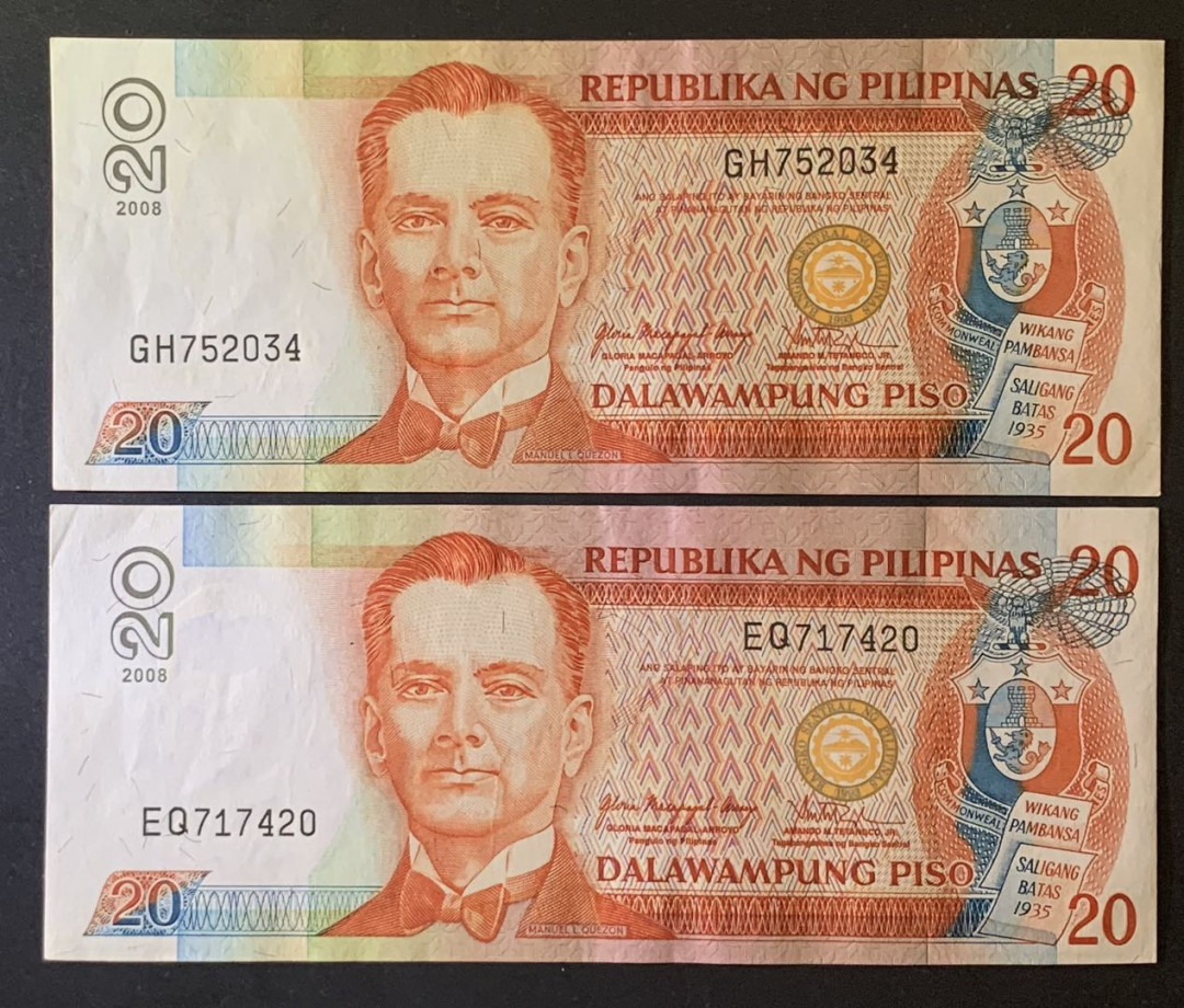 紫瑗钱币——微拍第92期—纸币场 菲律宾 2008年 20比索 2枚一组 UNC
