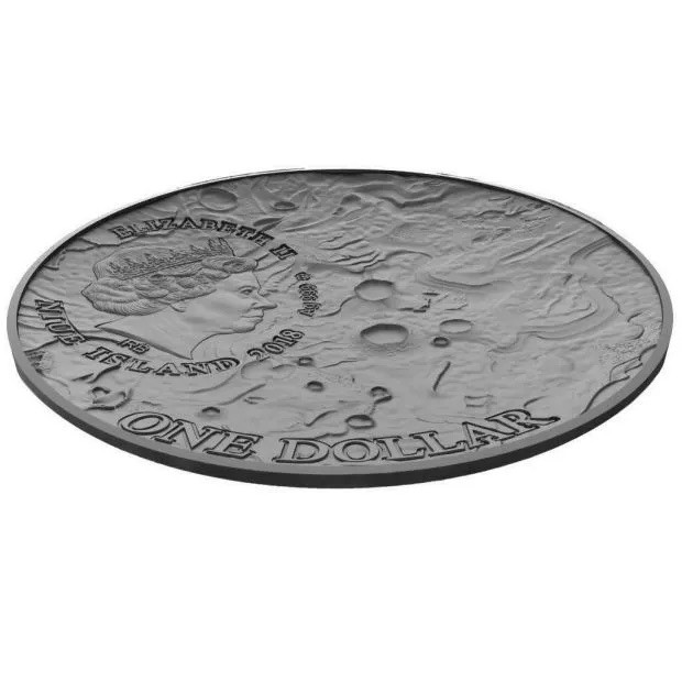 【币观天下】第116期钱币拍卖 【纽埃】纽埃2018年1元，1盎司系列币，正反凹凸球弧立体曲面、陨石镶嵌、仿古、高浮雕，太阳系系列(4)---灶神星陨石NWA8609镶嵌，精制艺术银币