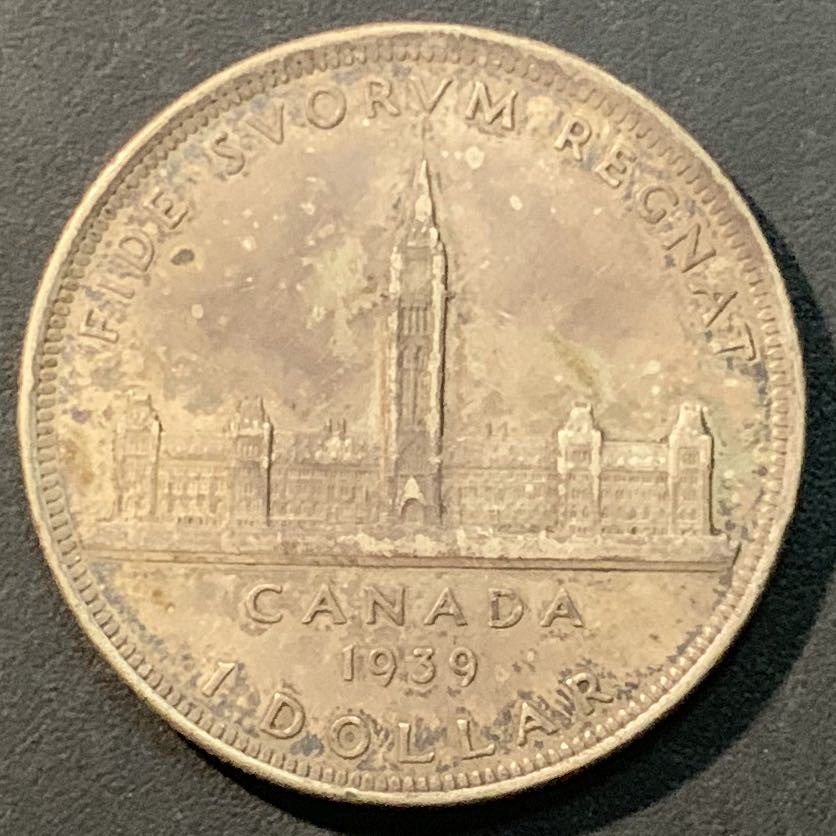 紫瑗钱币——微拍第104期 加拿大 1939年  乔治六世 议会百年 1元 23.5克 0.8银 AU