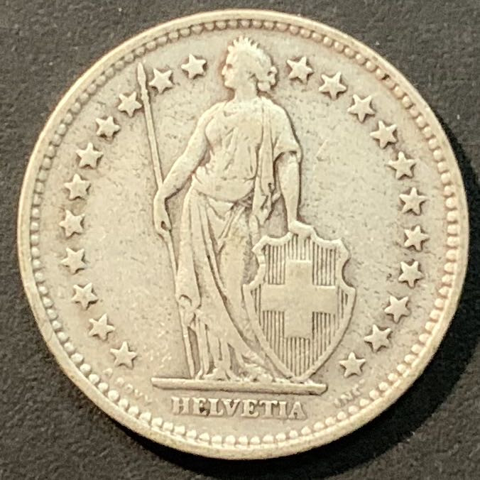 紫瑗钱币——微拍第104期 瑞士 1922年 2法郎 10克 0.835银 