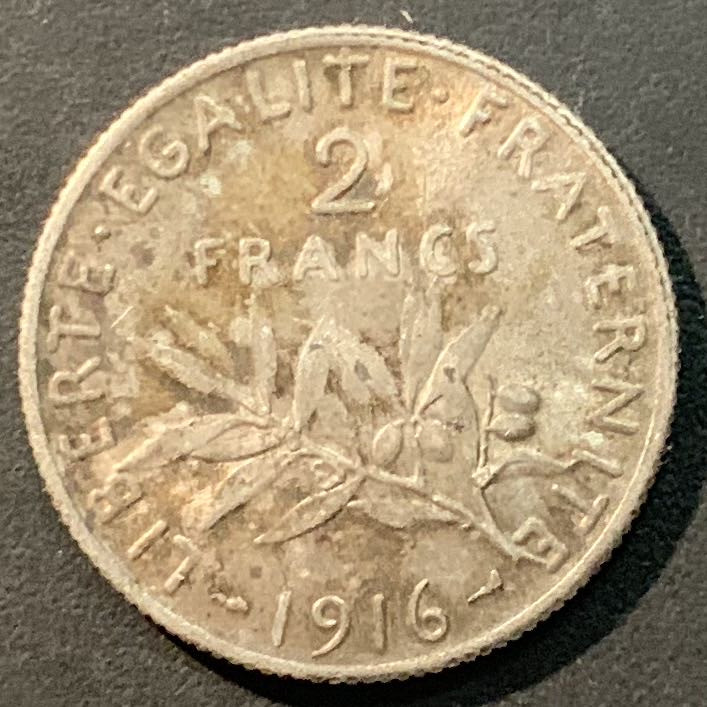 紫瑗钱币——微拍第104期 法国 1916年 播种女神 2法郎 10克 0.835银 