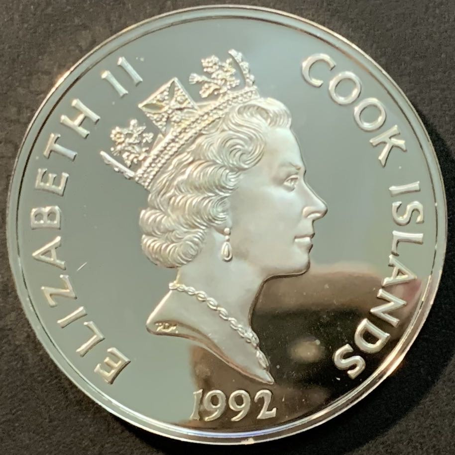 紫瑗钱币—微拍第125期  库克群岛 1992年 美洲发现500周年系列 瓦尔迪维亚 50元 31.1克 0.925银 精制