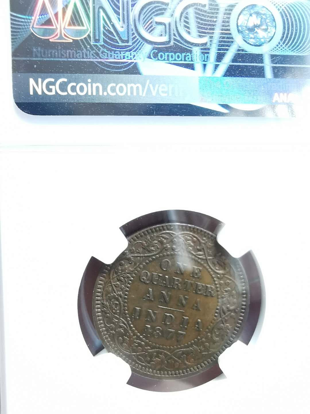 凡希社世界钱币微拍第一百二十八期 1877英属印度小维1/4安那NGC-MS62少见年份！