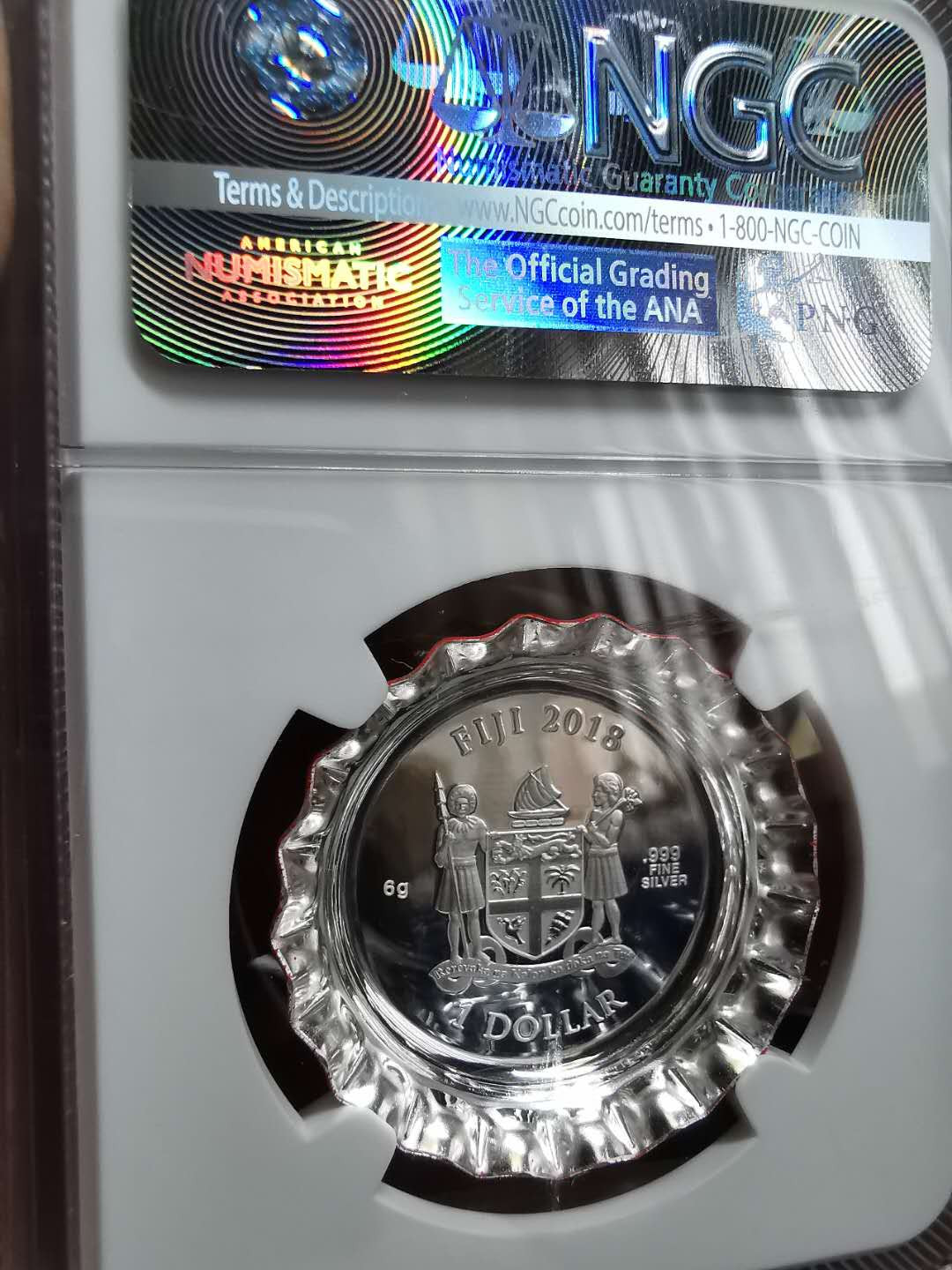 凡希社世界钱币微拍第一百二十八期 2018斐济可乐瓶盖异形银币NGC-PF69UC收藏级！