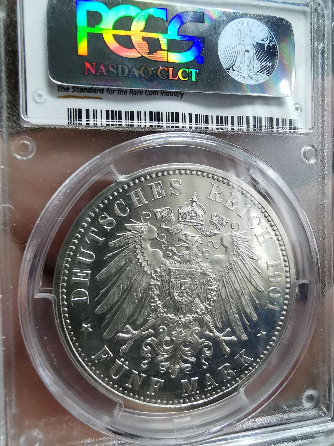 凡希社世界钱币微拍第一百二十八期 荐！1901普鲁士纪念5马克精铸大银PCGS-PF64CAM浮雕镜面！
