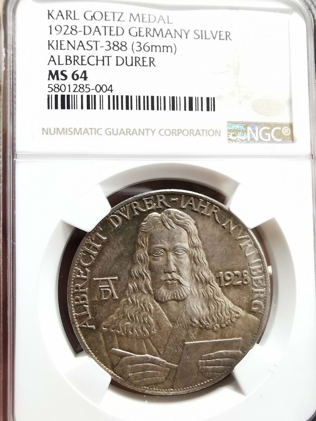 凡希社世界钱币微拍第一百二十八期 1928魏玛德国丢勒纪念银章NGC-MS64