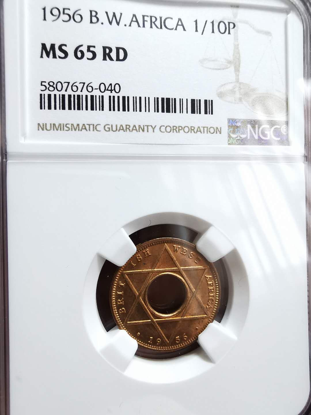 凡希社世界钱币微拍第一百二十八期 1956英属西非1/10便士NGC-MS65