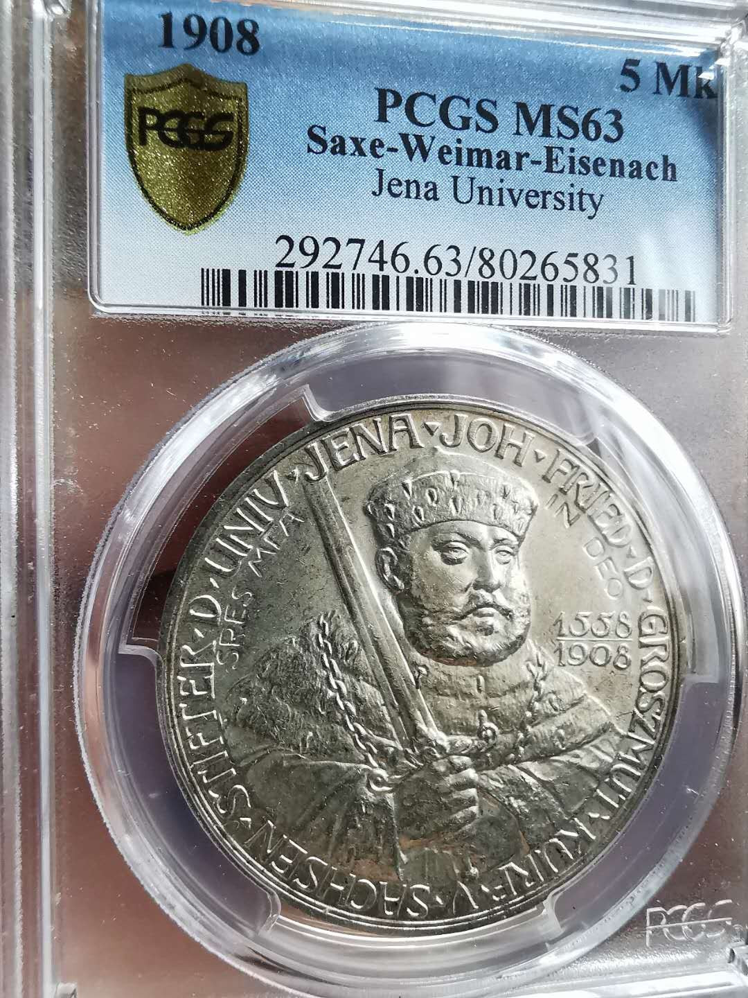 凡希社世界钱币微拍第一百二十八期 1908耶拿大学纪念5马克PCGS-MS63