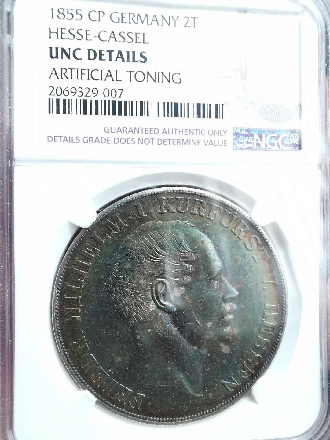 凡希社世界钱币微拍第一百二十八期 荐！1855黑森卡塞尔2泰勒大银NGC-UNCD深度重彩！