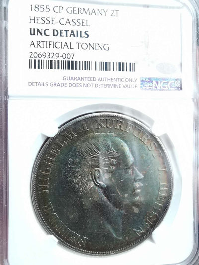 凡希社世界钱币微拍第一百二十八期 - 荐！1855黑森卡塞尔2泰勒大银NGC-UNCD深度重彩！