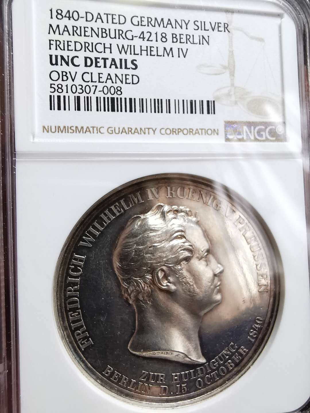 凡希社世界钱币微拍第一百二十八期 1840威廉四世纪念银章NGC-UNCD