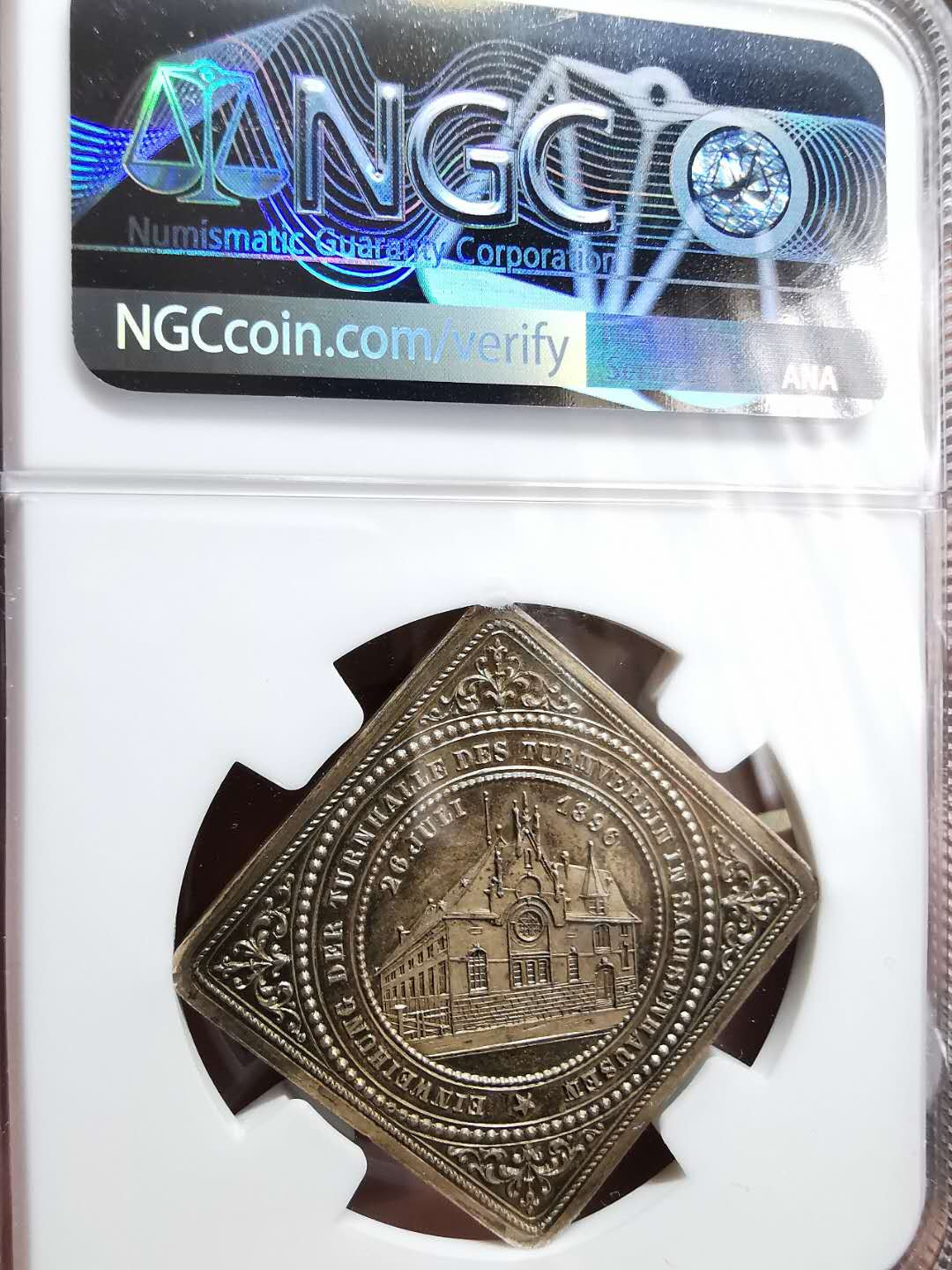 凡希社世界钱币微拍第一百二十八期 1896德国体操俱乐部开幕纪念银章NGC-MS64