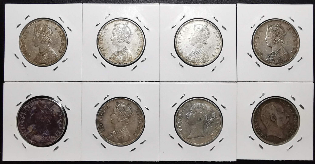 凡希社世界钱币微拍第一百二十八期 英属印度卢比八枚不同年份XF/AU